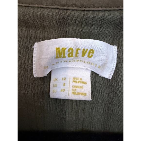 Maeve by Anthropologie Karina Green Velvet Button-Up Relaxed Fit Shirt, Size 8 - Picture 5 of 7